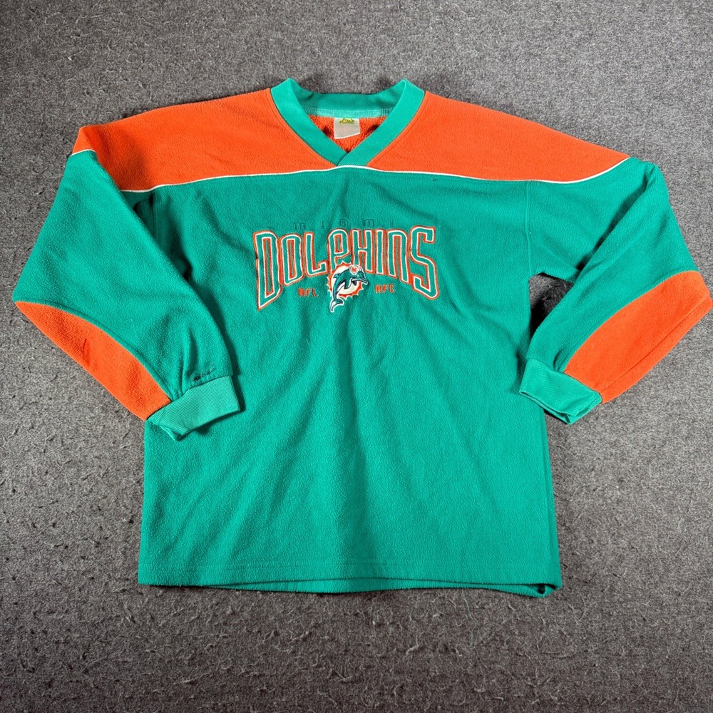 VTG Miami Dolphins NFL Pro Football Fleece Pullover Mens M Teal Orange 90s Y2K